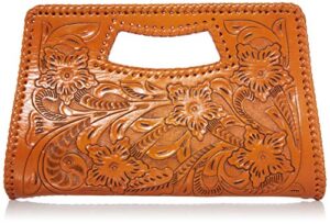 mauzari women’s hand tooled leather clutch (honey)