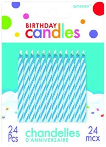 blue candy stripe spiral birthday candles | pack of 24 | party supply