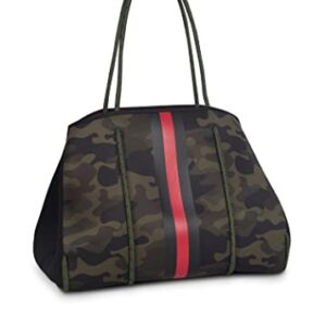 Haute Shore - Greyson Brat2 Neoprene Tote Bag w/Zipper Wristlet Inside (Greyson, Camo Green w/Black & Red Stripe)