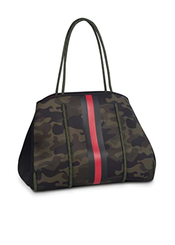 Haute Shore - Greyson Brat2 Neoprene Tote Bag w/Zipper Wristlet Inside (Greyson, Camo Green w/Black & Red Stripe)