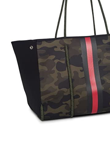 Haute Shore - Greyson Brat2 Neoprene Tote Bag w/Zipper Wristlet Inside (Greyson, Camo Green w/Black & Red Stripe)