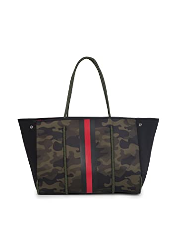 Haute Shore - Greyson Brat2 Neoprene Tote Bag w/Zipper Wristlet Inside (Greyson, Camo Green w/Black & Red Stripe)