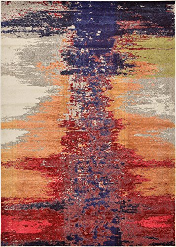 Unique Loom Estrella Collection Abstract, Rustic, Modern, Gradient, Distressed Area Rug (7' 0 x 10' 0 Rectangular, Pink/Navy Blue)