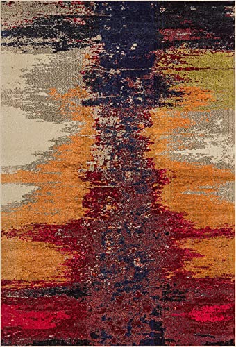 Unique Loom Estrella Collection Abstract, Rustic, Modern, Gradient, Distressed Area Rug (7' 0 x 10' 0 Rectangular, Pink/Navy Blue)