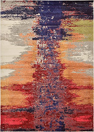 Unique Loom Estrella Collection Abstract, Rustic, Modern, Gradient, Distressed Area Rug (7' 0 x 10' 0 Rectangular, Pink/Navy Blue)