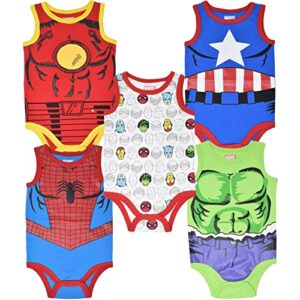 Marvel Avengers Captain America Iron Man Hulk Spider-Man Infant Baby Boys 5 Pack Bodysuits Multicolor 3-6 Months