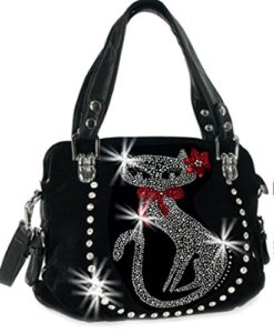 zzfab double handles rhinestone cat purse black