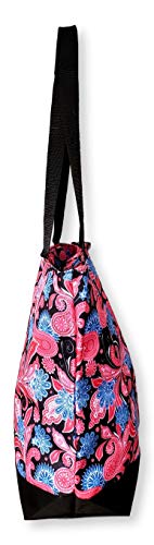 Women Teen Fashion Print Lined Top Zipper Tote Bag Handbag with Lined Interior - Can be Personalized (Black Trim Pink Paisley)