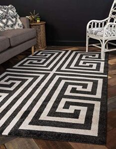 unique loom athens collection classic geometric modern border design area rug, 7 ft x 10 ft, black/beige