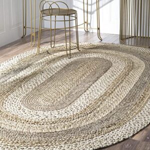 nuloom charlene braided border jute area rug, 5′ x 8′ oval, natural