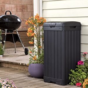 Keter Baltimore 38 Gallon Trash Can with Lid and Drip Tray for Easy Cleaning-Perfect for Patios, Kitchens, and Outdoor Entertaining, 38 Gallons, Black