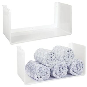 mdesign plastic wall mount towel storage organizer display shelf – hang in bathroom, kitchen, entryway, hallway, mudroom, bedroom, laundry room – kitchen towels, hand towels, 2 pack – white