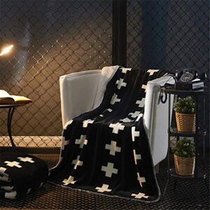 tenghe sherpa flannel blanket throws cross swiss pattern geometric soft cozy blankets quilts for bed sofa couch chair (39″x 59″,black)