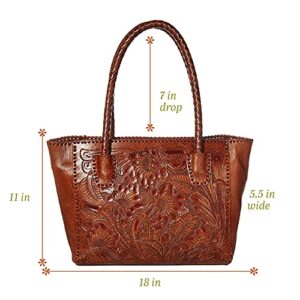 Mauzari Women's Leather Tote with Woven Handle (Koa)