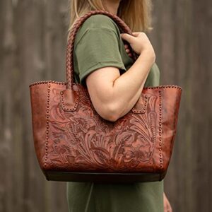 Mauzari Women's Leather Tote with Woven Handle (Koa)