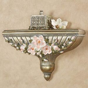 touch of class magnolia elegance wall shelf – champagne gold – resin – decorative shelving for bedroom, living room, bathroom, hallway, entryway – elegant organizer decor