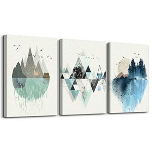 abstract mountain in daytime canvas prints wall art paintings abstract geometry wall artworks pictures for living room bedroom decoration, 12×16 inch/piece, 3 panels home bathroom wall decor posters