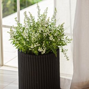 Keter Resin Wicker Cylinder Flower Pot Set of 3 Small, Medium, and Large Planters with Drainage Plugs for Outdoor or Indoor Plants, Charcoal Grey