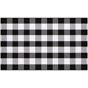 shacos buffalo plaid rug 3’x5′ indoor outdoor black and white buffalo check rug front porch rug plaid door mat woven cotton area rug throw plaid rug for kitchen living room washable