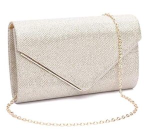 ziumudy women’s shinny envelope clutches evening party handbag purse shoulder chain bag (gold)