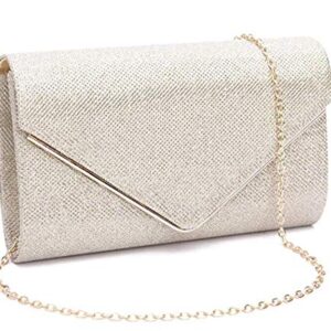 ZIUMUDY Women's Shinny Envelope Clutches Evening Party Handbag Purse Shoulder Chain Bag (Gold)