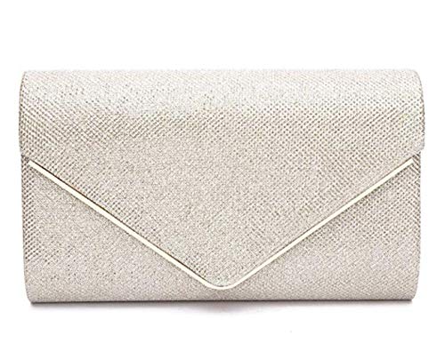 ZIUMUDY Women's Shinny Envelope Clutches Evening Party Handbag Purse Shoulder Chain Bag (Gold)