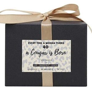 40th birthday gift – cougar candle – grapefruit basil soy scented candle – wrapped 40th birthday gift for women