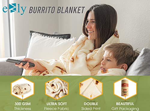 ezly (80" Burrito Tortilla Taco Blanket, Incredibly Soft, Premium Double Sided Wrap Microfiber Fleece Throw, Food Blanket for Adults, Kids