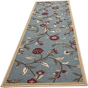 machine washable floral leaves design non-slip rubberback 3×10 traditional runner rug for hallway, kitchen, bedroom, living room, 2’7″ x 9’10”, seafoam green