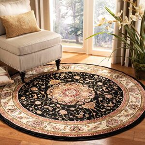 SAFAVIEH Lyndhurst Collection 4' Round Black/Ivory LNH329A Traditional Oriental Non-Shedding Dining Room Entryway Foyer Living Room Bedroom Area Rug