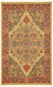 unique loom sahand collection traditional geometric classic tan area rug (3′ 3 x 5′ 3)