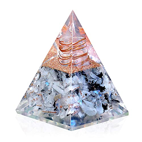 New Inspirational Orgonite Pyramid for Success | Rainbow Moonstone Orgone Pyramid for Anti-stress - Calmness – Growth – Strength – Healing Crystal Gemstone Pyramid