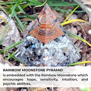 New Inspirational Orgonite Pyramid for Success | Rainbow Moonstone Orgone Pyramid for Anti-stress - Calmness – Growth – Strength – Healing Crystal Gemstone Pyramid