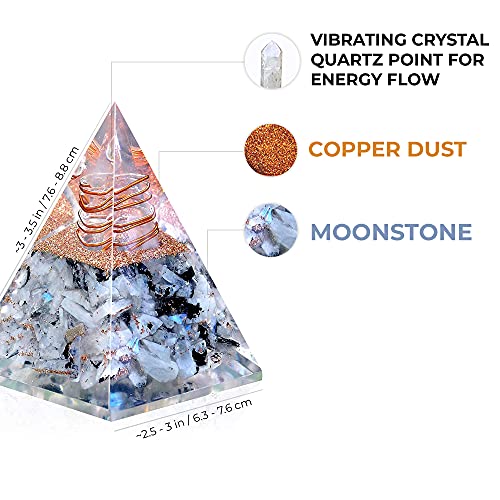 New Inspirational Orgonite Pyramid for Success | Rainbow Moonstone Orgone Pyramid for Anti-stress - Calmness – Growth – Strength – Healing Crystal Gemstone Pyramid