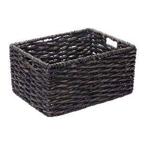 villacera rectangle handmade twisted wicker baskets made of water hyacinth | nesting black seagrass bins | set of 2