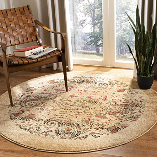 SAFAVIEH Lyndhurst Collection 4' Round Beige / Multi LNH224A Traditional Paisley Non-Shedding Dining Room Entryway Foyer Living Room Bedroom Area Rug