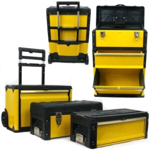 portable tool box – storage compartments for tools, parts, crafting supplies or tackle by stalwart – 3-in-1, black/yellow