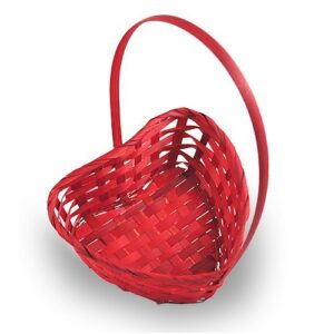 The Lucky Clover Trading Red Heart Shaped Bamboo Handle Basket-6in Basket