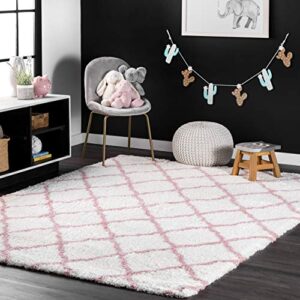 nuloom nelda trellis shag area rug, 4 ft x 6 ft, baby pink