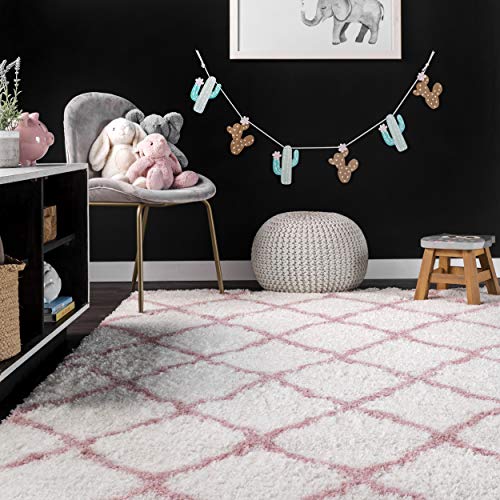 nuLOOM Nelda Trellis Shag Area Rug, 4 ft x 6 ft, Baby Pink