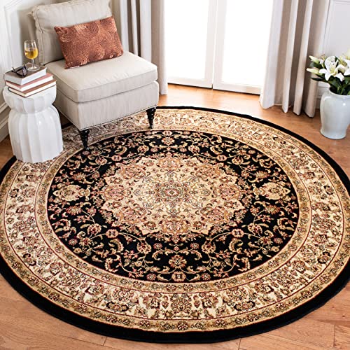 SAFAVIEH Lyndhurst Collection 7' Round Black/Ivory LNH222A Traditional Oriental Medallion Non-Shedding Dining Room Entryway Foyer Living Room Bedroom Area Rug