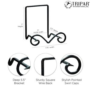 TRIPAR Small Black Metal Scroll Display Rack Easel for Bowls, Platters, Cookbooks, Plates, and Artwork