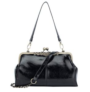 micom new small retro vintage kiss lock imitation leather purse handbag totes bag for women,girls (black1)