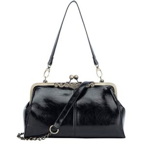 Micom New Small Retro Vintage Kiss Lock Imitation Leather Purse Handbag Totes Bag for Women,girls (Black1)