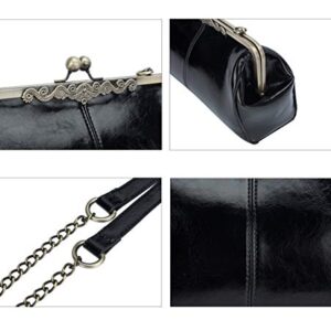 Micom New Small Retro Vintage Kiss Lock Imitation Leather Purse Handbag Totes Bag for Women,girls (Black1)