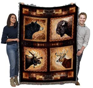 pure country weavers big game heads blanket by greg giordano – bear bison elk deer wildlife lodge cabin gift tapestry throw woven from cotton – made in the usa (72×54)