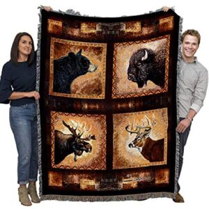 Pure Country Weavers Big Game Heads Blanket by Greg Giordano - Bear Bison Elk Deer Wildlife Lodge Cabin Gift Tapestry Throw Woven from Cotton - Made in The USA (72x54)