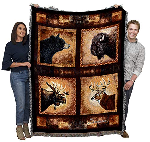 Pure Country Weavers Big Game Heads Blanket by Greg Giordano - Bear Bison Elk Deer Wildlife Lodge Cabin Gift Tapestry Throw Woven from Cotton - Made in The USA (72x54)