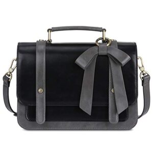ecosusi small crossbody bags vintage satchel work bag vegan leather shoulder bag with detachable bow, black