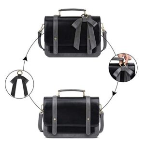 ECOSUSI Small Crossbody Bags Vintage Satchel Work Bag Vegan Leather Shoulder Bag with Detachable Bow, Black